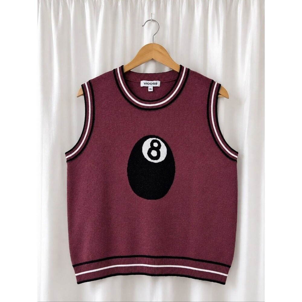 Vigoss Sporty Classic 8-Ball Burgundy Rust Scoop Neck Pullover Knit Sweater Vest